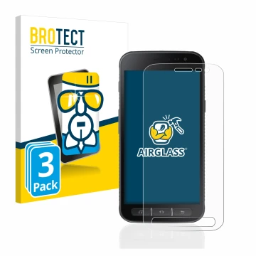 Parte frontale di una confezione del prodotto con il logo del marchio BROTECT. Accanto è raffigurato il dispositivo Samsung Ga
