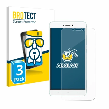 Parte frontale di una confezione del prodotto con il logo del marchio BROTECT. Accanto è raffigurato il dispositivo Xiaomi Red