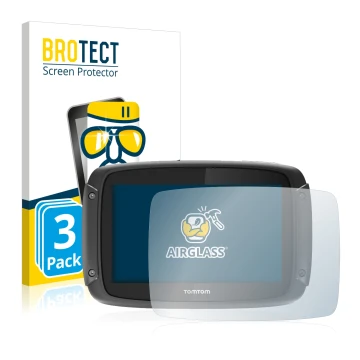 Parte frontale di una confezione del prodotto con il logo del marchio BROTECT. Accanto è raffigurato il dispositivo TomTom Rid