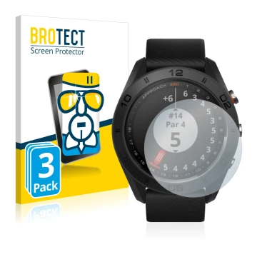 Parte frontale di una confezione del prodotto con il logo del marchio BROTECT. Accanto è raffigurato il dispositivo Garmin App