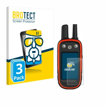 Parte frontale di una confezione del prodotto con il logo del marchio BROTECT. Accanto è raffigurato il dispositivo Garmin Ate