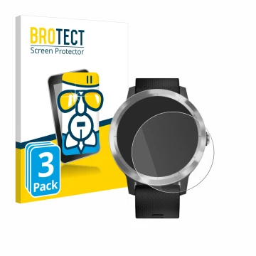 Parte frontale di una confezione del prodotto con il logo del marchio BROTECT. Accanto è raffigurato il dispositivo Garmin viv