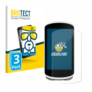 Parte frontale di una confezione del prodotto con il logo del marchio BROTECT. Accanto è raffigurato il dispositivo Garmin Edg