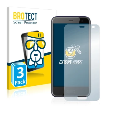 Parte frontale di una confezione del prodotto con il logo del marchio BROTECT. Accanto è raffigurato il dispositivo HTC U11 Li