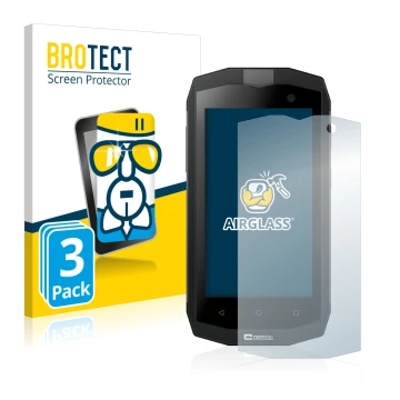 Parte frontale di una confezione del prodotto con il logo del marchio BROTECT. Accanto è raffigurato il dispositivo Crosscall 