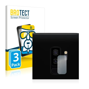 Parte frontale di una confezione del prodotto con il logo del marchio BROTECT. Accanto è raffigurato il dispositivo Samsung Ga