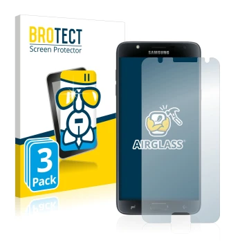 Parte frontale di una confezione del prodotto con il logo del marchio BROTECT. Accanto è raffigurato il dispositivo Samsung Ga