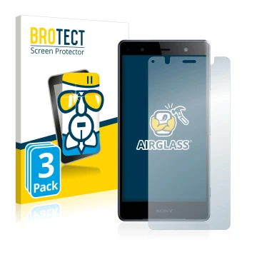 Parte frontale di una confezione del prodotto con il logo del marchio BROTECT. Accanto è raffigurato il dispositivo Sony Xperi