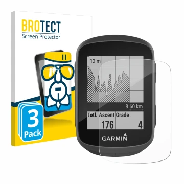 Parte frontale di una confezione del prodotto con il logo del marchio BROTECT. Accanto è raffigurato il dispositivo Garmin Edg