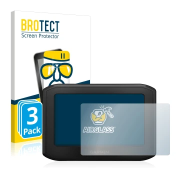 Parte frontale di una confezione del prodotto con il logo del marchio BROTECT. Accanto è raffigurato il dispositivo Garmin zum
