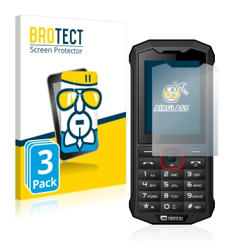 Parte frontale di una confezione del prodotto con il logo del marchio BROTECT. Accanto è raffigurato il dispositivo Crosscall 