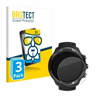 Parte frontale di una confezione del prodotto con il logo del marchio BROTECT. Accanto è raffigurato il dispositivo Suunto 9 c