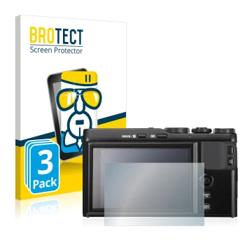 Parte frontale di una confezione del prodotto con il logo del marchio BROTECT. Accanto è raffigurato il dispositivo Fujifilm X