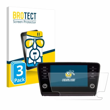 Parte frontale di una confezione del prodotto con il logo del marchio BROTECT. Accanto è raffigurato il dispositivo Skoda Amun