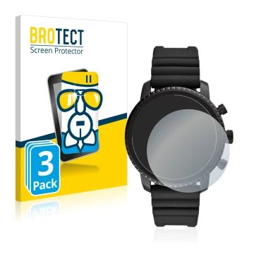 Parte frontale di una confezione del prodotto con il logo del marchio BROTECT. Accanto è raffigurato il dispositivo Fossil Q E