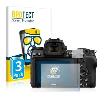 Parte frontale di una confezione del prodotto con il logo del marchio BROTECT. Accanto è raffigurato il dispositivo Nikon Z 6 