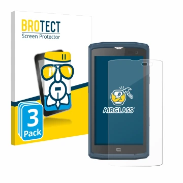 Parte frontale di una confezione del prodotto con il logo del marchio BROTECT. Accanto è raffigurato il dispositivo Crosscall 