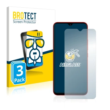 Parte frontale di una confezione del prodotto con il logo del marchio BROTECT. Accanto è raffigurato il dispositivo Umidigi F1