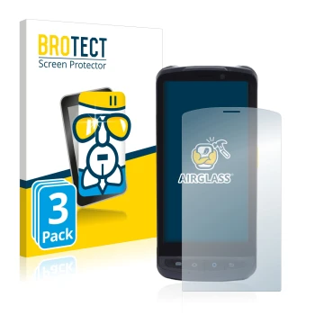 Parte frontale di una confezione del prodotto con il logo del marchio BROTECT. Accanto è raffigurato il dispositivo Newland MT