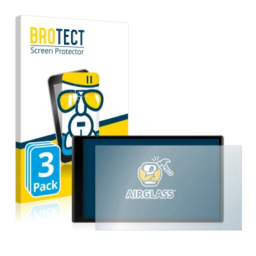 Parte frontale di una confezione del prodotto con il logo del marchio BROTECT. Accanto è raffigurato il dispositivo Garmin Dri