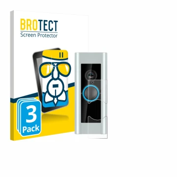 Parte frontale di una confezione del prodotto con il logo del marchio BROTECT. Accanto è raffigurato il dispositivo Ring Video