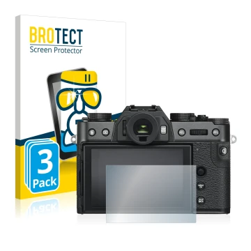 Parte frontale di una confezione del prodotto con il logo del marchio BROTECT. Accanto è raffigurato il dispositivo Fujifilm X