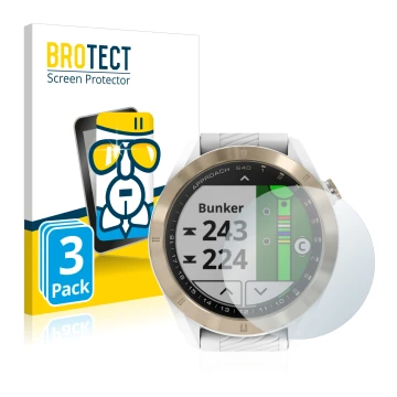 Parte frontale di una confezione del prodotto con il logo del marchio BROTECT. Accanto è raffigurato il dispositivo Garmin App