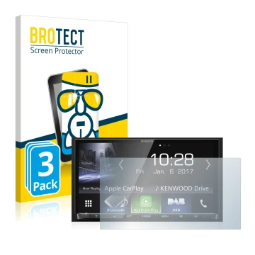 Parte frontale di una confezione del prodotto con il logo del marchio BROTECT. Accanto è raffigurato il dispositivo Kenwood DM