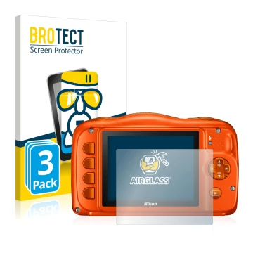 Parte frontale di una confezione del prodotto con il logo del marchio BROTECT. Accanto è raffigurato il dispositivo Nikon Cool