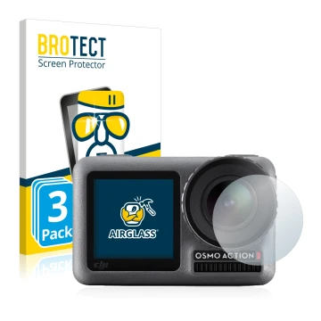 Parte frontale di una confezione del prodotto con il logo del marchio BROTECT. Accanto è raffigurato il dispositivo DJI Osmo A