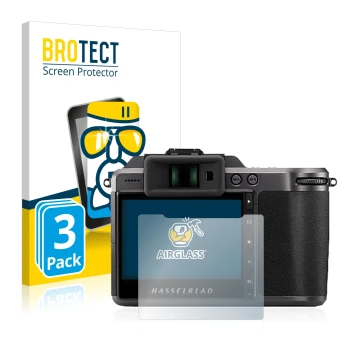 Parte frontale di una confezione del prodotto con il logo del marchio BROTECT. Accanto è raffigurato il dispositivo Hasselblad