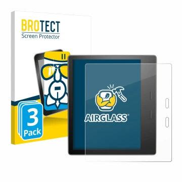 Parte frontale di una confezione del prodotto con il logo del marchio BROTECT. Accanto è raffigurato il dispositivo Amazon Kin