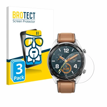 Parte frontale di una confezione del prodotto con il logo del marchio BROTECT. Accanto è raffigurato il dispositivo Huawei Wat