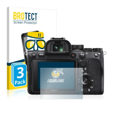 Parte frontale di una confezione del prodotto con il logo del marchio BROTECT. Accanto è raffigurato il dispositivo Sony Alpha