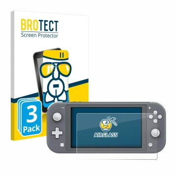 Parte frontale di una confezione del prodotto con il logo del marchio BROTECT. Accanto è raffigurato il dispositivo Nintendo S