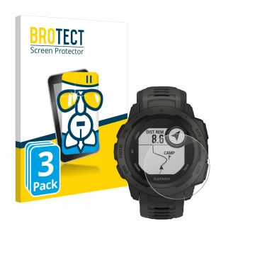 Parte frontale di una confezione del prodotto con il logo del marchio BROTECT. Accanto è raffigurato il dispositivo Garmin Ins