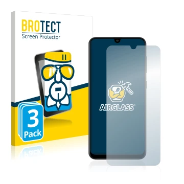 Parte frontale di una confezione del prodotto con il logo del marchio BROTECT. Accanto è raffigurato il dispositivo Samsung Ga