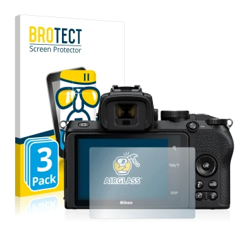 Parte frontale di una confezione del prodotto con il logo del marchio BROTECT. Accanto è raffigurato il dispositivo Nikon Z 50