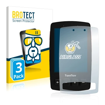 Parte frontale di una confezione del prodotto con il logo del marchio BROTECT. Accanto è raffigurato il dispositivo TwoNav Tra