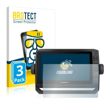 Parte frontale di una confezione del prodotto con il logo del marchio BROTECT. Accanto è raffigurato il dispositivo Garmin ECH