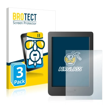 Parte frontale di una confezione del prodotto con il logo del marchio BROTECT. Accanto è raffigurato il dispositivo Tolino Pag