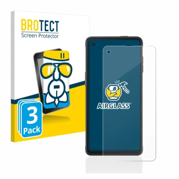 Parte frontale di una confezione del prodotto con il logo del marchio BROTECT. Accanto è raffigurato il dispositivo Samsung Ga