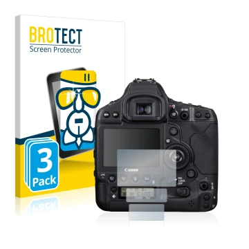 Parte frontale di una confezione del prodotto con il logo del marchio BROTECT. Accanto è raffigurato il dispositivo Canon EOS 