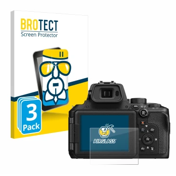 Parte frontale di una confezione del prodotto con il logo del marchio BROTECT. Accanto è raffigurato il dispositivo Nikon Cool