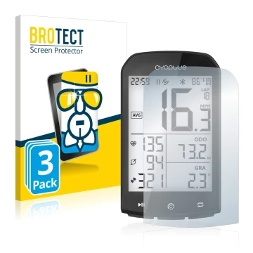 Parte frontale di una confezione del prodotto con il logo del marchio BROTECT. Accanto è raffigurato il dispositivo Cycplus M1