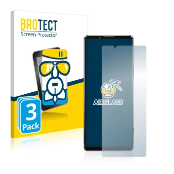 Parte frontale di una confezione del prodotto con il logo del marchio BROTECT. Accanto è raffigurato il dispositivo Sony Xperi