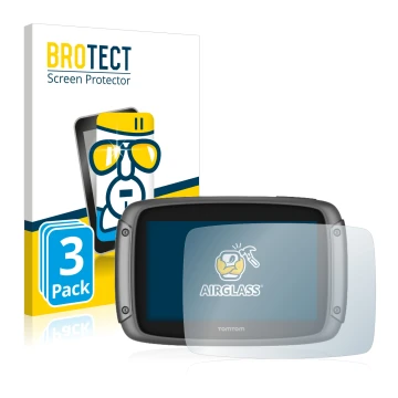 Parte frontale di una confezione del prodotto con il logo del marchio BROTECT. Accanto è raffigurato il dispositivo TomTom Rid