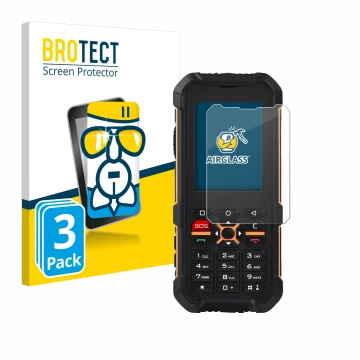 Parte frontale di una confezione del prodotto con il logo del marchio BROTECT. Accanto è raffigurato il dispositivo RugGear RG