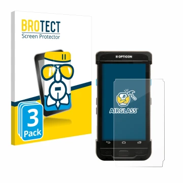 Parte frontale di una confezione del prodotto con il logo del marchio BROTECT. Accanto è raffigurato il dispositivo Opticon H-