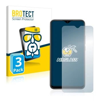 Parte frontale di una confezione del prodotto con il logo del marchio BROTECT. Accanto è raffigurato il dispositivo Xiaomi Red